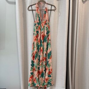 Forever 21 Floral Halter Maxi Dress - Peach/ Orange and Green size medium